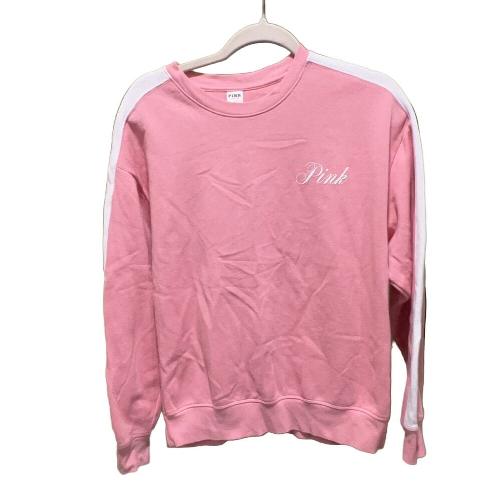 Victoria's Secret PINK Crewneck Pullover Sweatshirt Women M Pink White Stripe